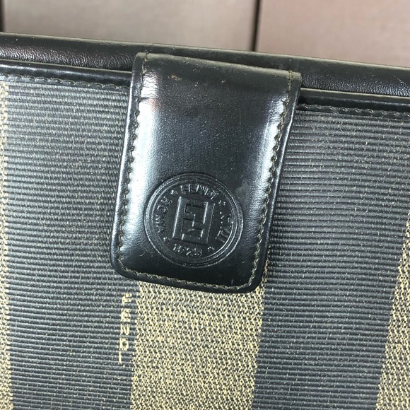 FENDI PEQUIN PECAN Black and Grey Stripe Full Length Trifold Wallet - Picture 2 of 16